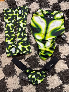 Mens Neon Green Camo Mesh singlet, Jockstrap & Sleeves 3-Pc Set (NWT) - Size M